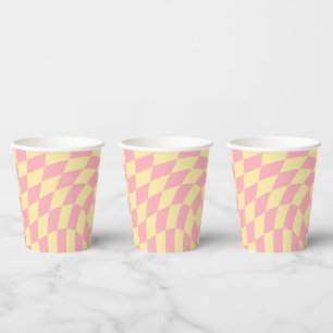 Warped Check Retro Chequered Pink Peach Dorm   Paper Cups