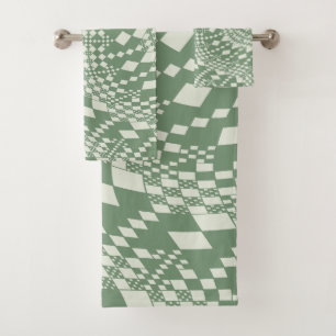Warped Checks in Green Bath Towel Set