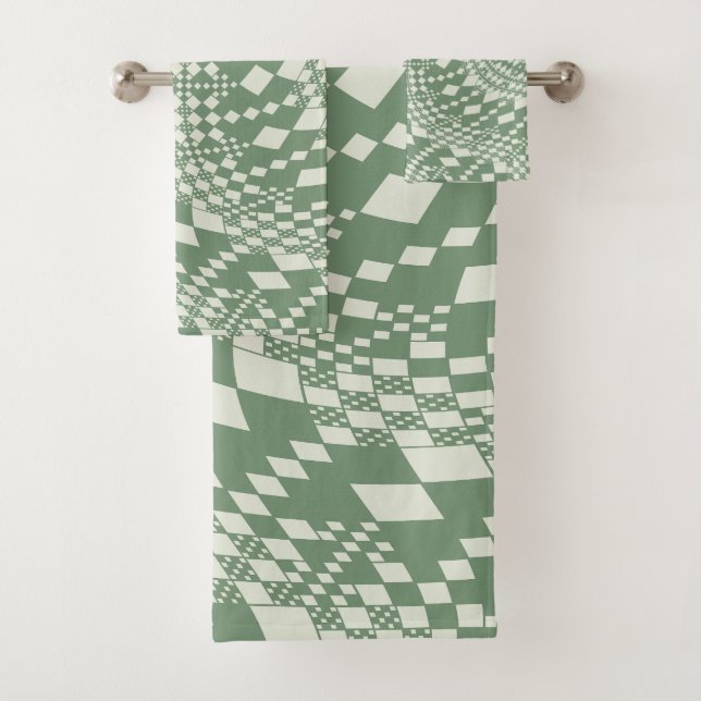 Warped Checks in Green Bath Towel Set (Insitu)