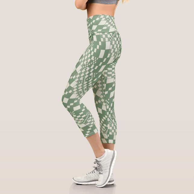Warped Checks in Green Capri Leggings (Left)