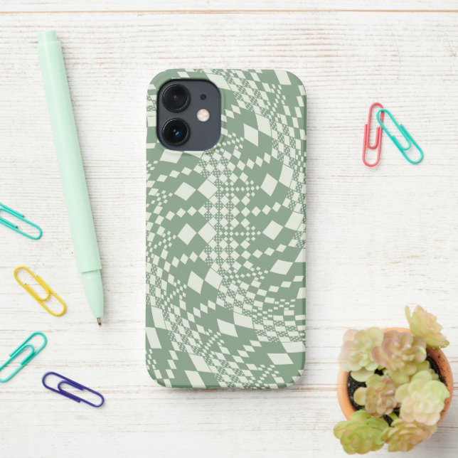 Warped Checks in Green iPhone Case (On Desk)