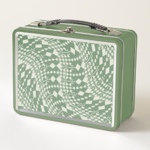 Warped Checks in Green Metal Lunch Box