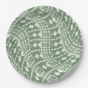 Warped Checks in Green Paper Plate