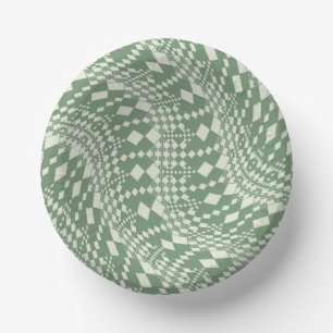 Warped Checks in Green Paper Plate