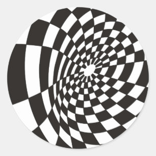Warped Chequerboard in Black and White Classic Round Sticker