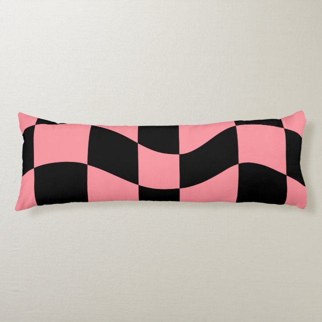 Warped Chequerboard Throw Pillow Trippy Pink Retro (Front)