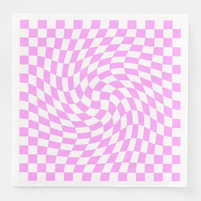  Warped Chequered Pattern Pink and White Fashion Napkin (Front)