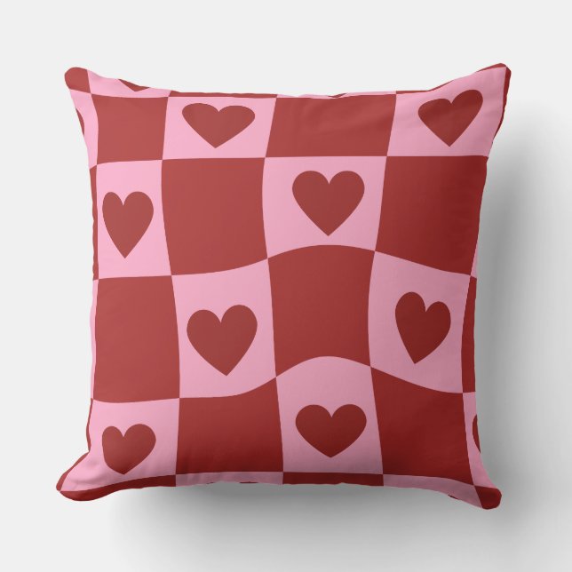 Warped Crimson Pink Checkerboard Pillow (Front)