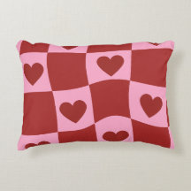 Warped Crimson Pink Checkerboard Pillow