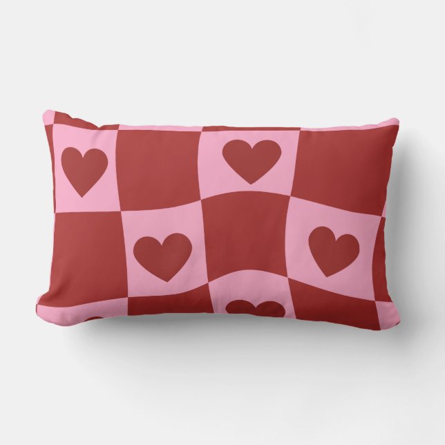 Warped Crimson Pink Chequerboard Pillow (Front)