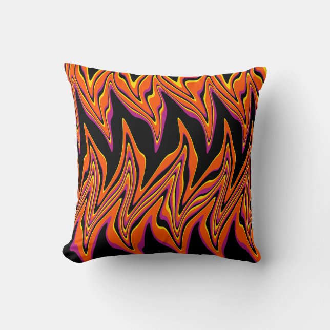 Warped in Black, Pink, Orange and Yellow  Cushion (Front)