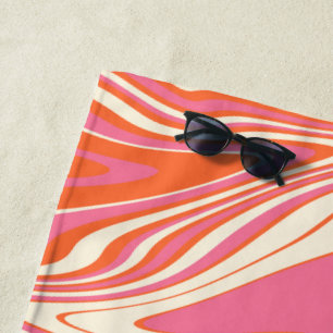 Warped - Pink, Orange and Cream Beach Towel