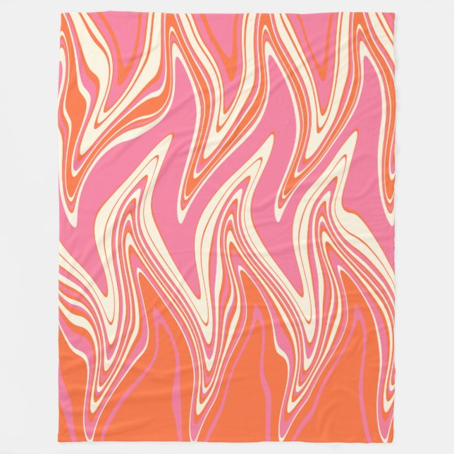 Warped - Pink, Orange and Cream Fleece Blanket (Front)