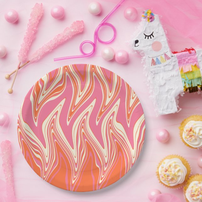 Warped - Pink, Orange and Cream Paper Plate (Party)