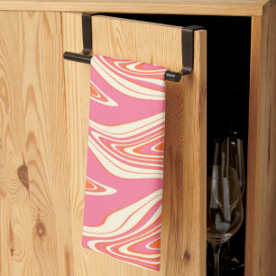 Warped - Pink, Orange and Cream Tea Towel