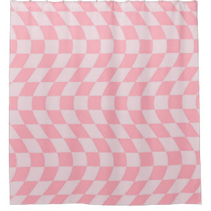 Warped Retro Chequerboard Pink Lilac Chequered Shower Curtain