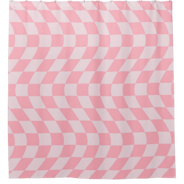 Warped Retro Chequerboard Pink Lilac Chequered Shower Curtain (Front)