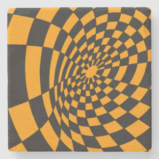 Warped Yellow and Black Chequerboard Stone Coaster