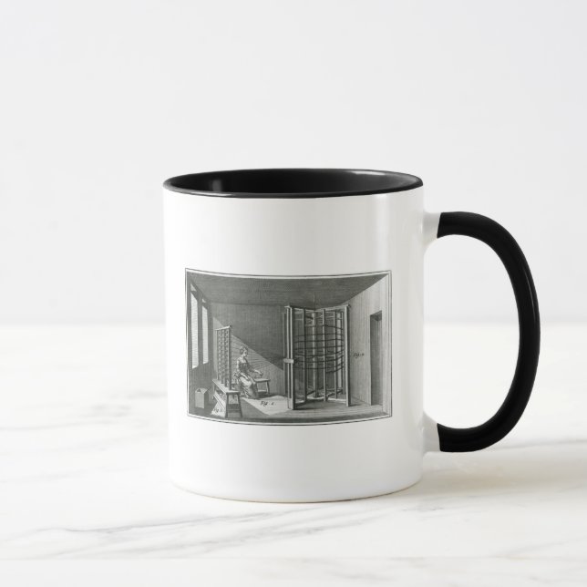 Warping silk threads, illustration Encylopedia Mug (Right)