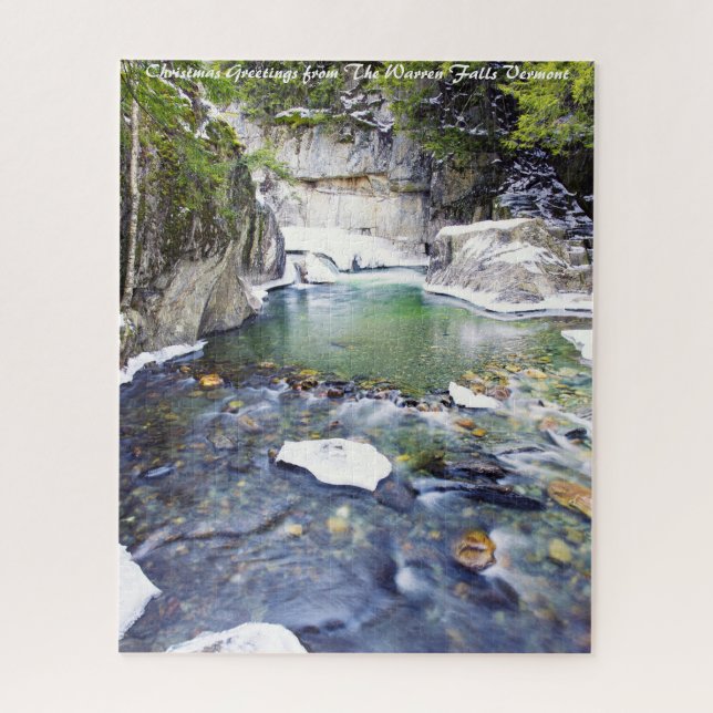 Warren Falls Vermont.Christmas Greetings Jigsaw Puzzle (Vertical)