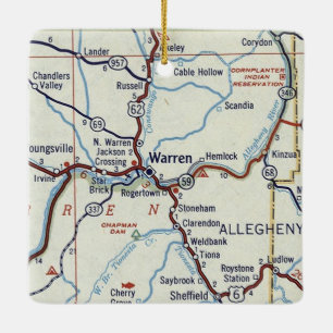 Warren PA Vintage Map Ceramic Ornament