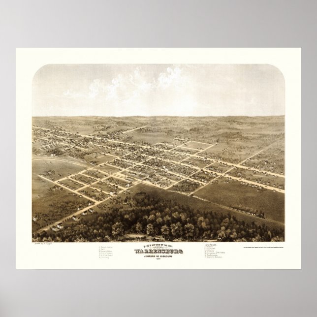 Warrensburg, MO Panoramic Map - 1869 Poster (Front)