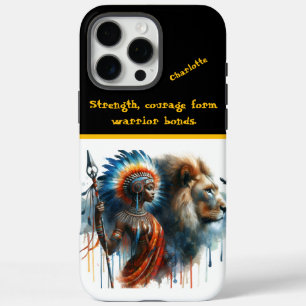 Warrior and lion stand proud at dawn iPhone 16 pro max case