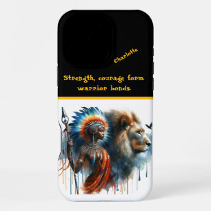 Warrior and lion stand proud at dawn iPhone 16 pro max case