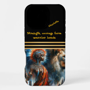Warrior and lion stand proud at dawn iPhone 16 pro max case