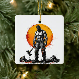 warrior barbarian mediaeval fantasy hummer Ornamen Ceramic Ornament