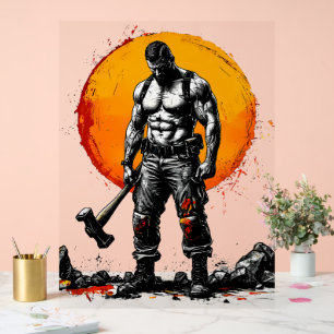 warrior barbarian mediaeval fantasy hummer strengt acrylic sign