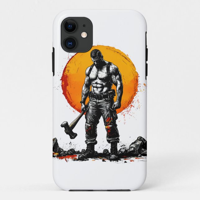 warrior barbarian mediaeval fantasy hummer strengt Case-Mate iPhone case (Back)