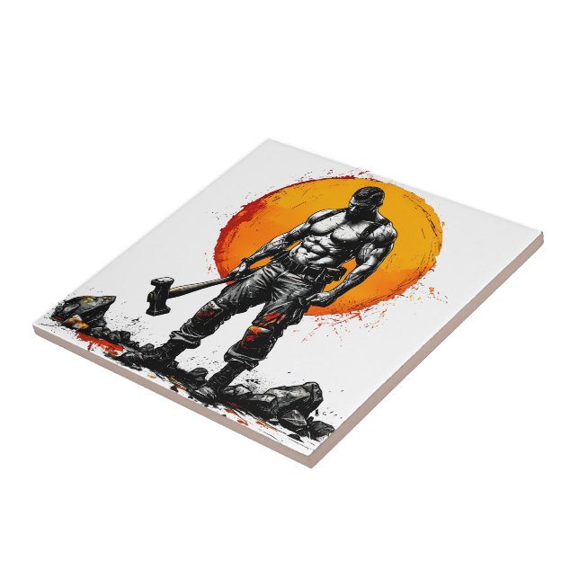 warrior barbarian mediaeval fantasy hummer strengt ceramic tile (Side)