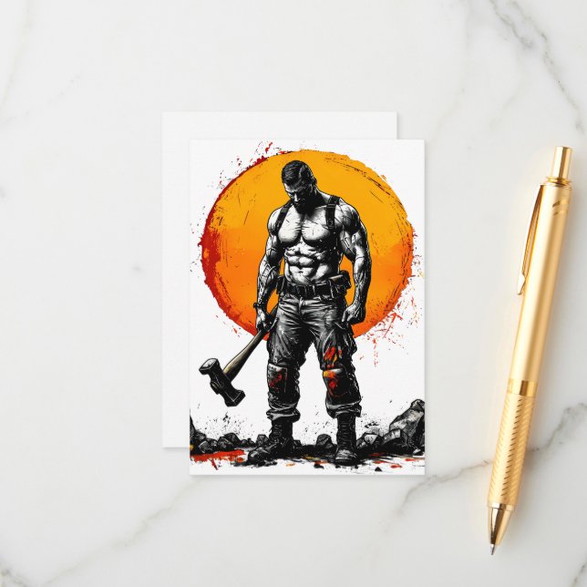 warrior barbarian mediaeval fantasy hummer strengt enclosure card (Front/Back In Situ)