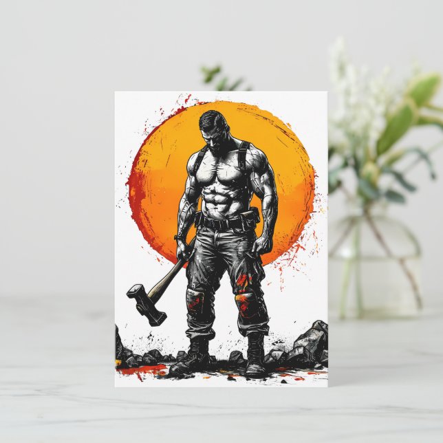 warrior barbarian mediaeval fantasy hummer strengt invitation (Standing Front)