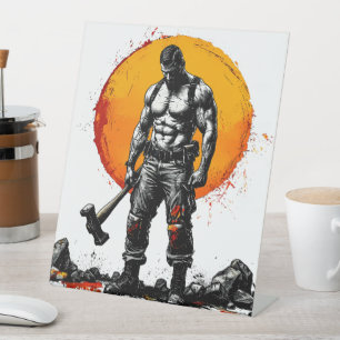 warrior barbarian mediaeval fantasy hummer strengt pedestal sign