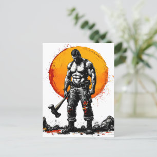 warrior barbarian mediaeval fantasy hummer strengt postcard