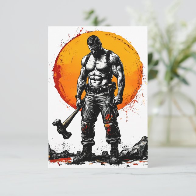 warrior barbarian mediaeval fantasy hummer strengt RSVP card (Standing Front)