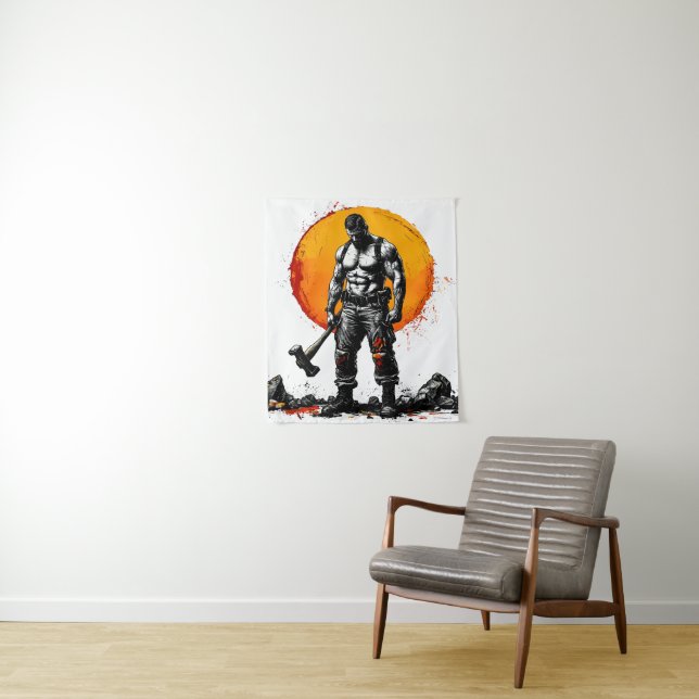 warrior barbarian mediaeval fantasy hummer strengt tapestry (In Situ)