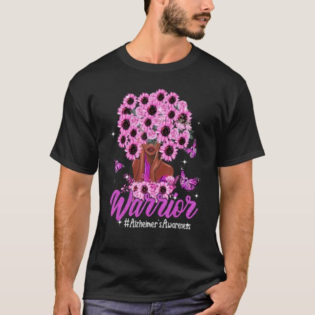 Warrior Black Women Sunflower Hair Alzheimer's Awa T-Shirt (Front)