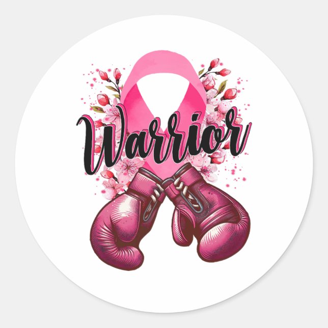 Warrior Boxing Gloves Pink Ribbon Breast Cancer Aw Classic Round Sticker (Front)