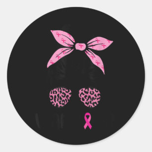 Warrior Breast Cancer Awareness Messy Bun Leopard Classic Round Sticker