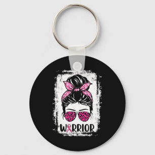 Warrior Breast Cancer Awareness Pink Ribbons Messy Key Ring