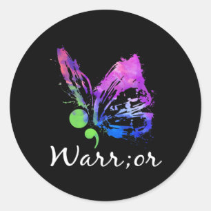Warrior Butterfly Semicolon Suicide Prevention Awa Classic Round Sticker