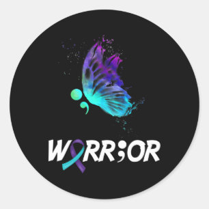 Warrior Butterfly Semicolon Suicide Prevention Awa Classic Round Sticker