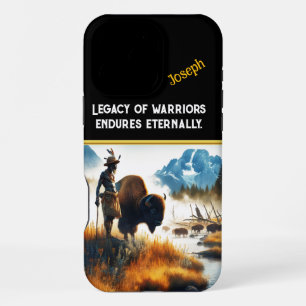 Warrior by river with bison iPhone 16 pro max case