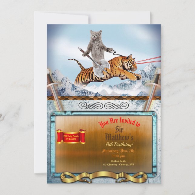Warrior Cat and Tiger Funny Invitation (Front)