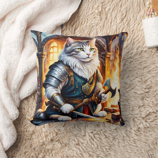 Warrior Cat in Armour by Flickering Flame Cushion (Blanket)