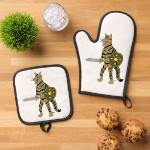 Warrior Cat Oven Mitt & Pot Holder Set