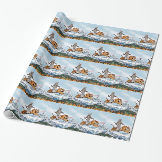 Warrior cat Riding A Tiger Wrapping Paper (Unrolled)